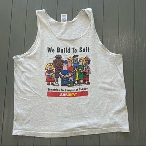 Vintage Subway sleeveless shirt mens‎ XL gray "we built to suit" thank top USA